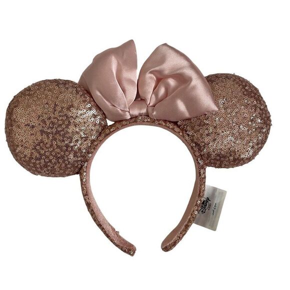 Disney Minnie Mouse Sequin Pink Ears Headband Puffy Satin Bow NEW - Picture 1 of 5